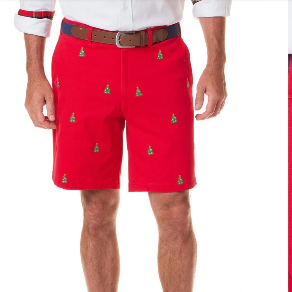 CASTAWAY Cisco Stretch Twill Red Christmas Tree Embroidered Men's Shorts 28‎